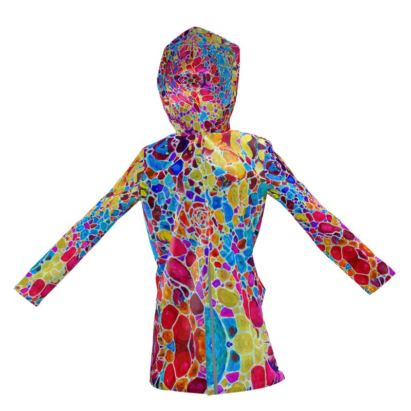 Womens Hooded Rain Jacket. "Fractals Of Happy"