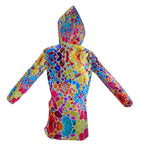 Womens Hooded Rain Jacket. "Fractals Of Happy"